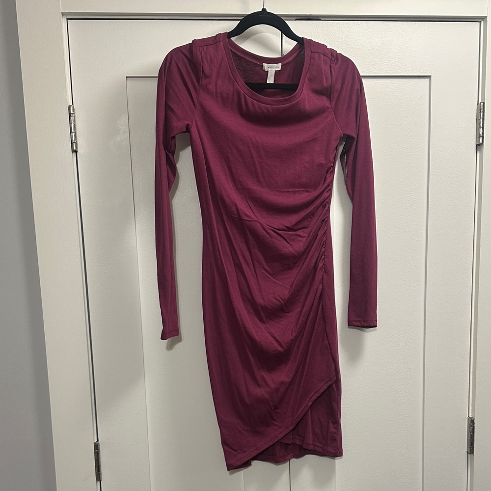 Leith Maroon Long Sleeve Dress